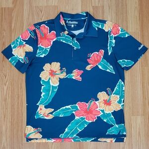 NWT Chubbies tropical performance polo shirt floral reefs blue short sleeve golf